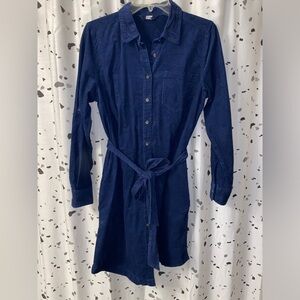 Lands' End Blue Buttoned Long Sleeve Shirt Dress